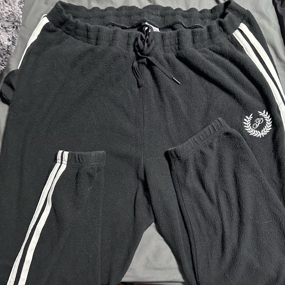 PINK Victoria's Secret Black Track Pants with White Stripes